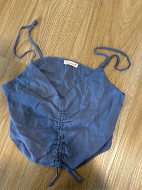Blue Drawstring Spaghetti Strap Crop Top